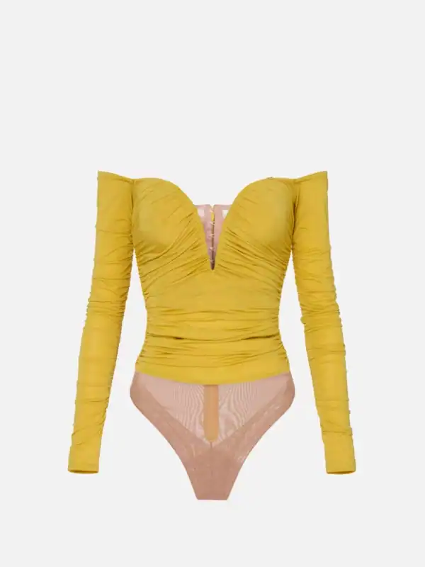 Lightweight crêpe jersey bodysuit with draping