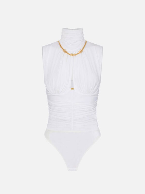 Lightweight crêpe jersey bodysuit with jewel detail