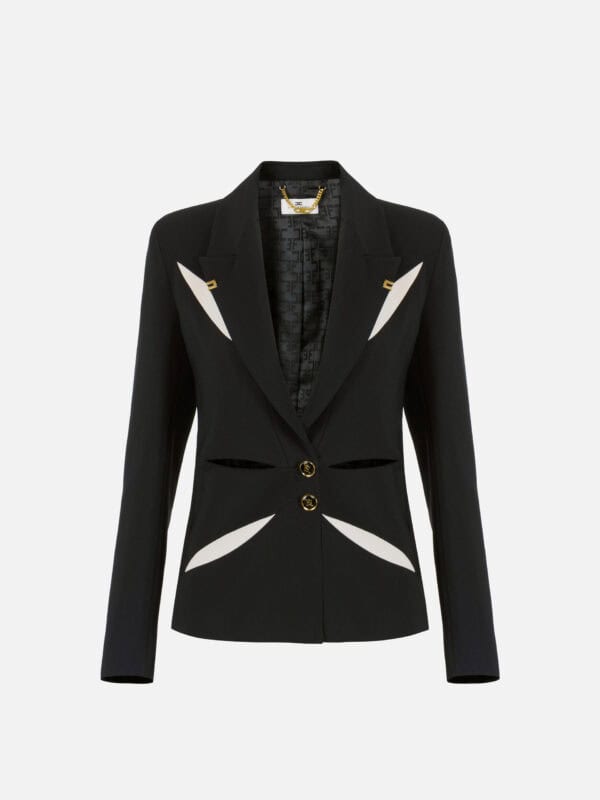 Jacket in lightweight crêpe fabric with two-colour cut-outs