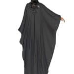 SOLIDCOLOR SATIN KIMONO WITHBEADED CROCODILE EFFECT EMBROIDERY ON THE SHOULDERS AND NECKLINE ALLTONEON TONE