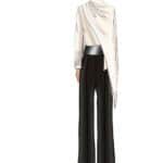 CREPEFLARED PANTS WITH TONE-ON-TONE SATIN SMOCKING BASQUE