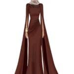 LONG CREPEDRESS WITH DRAPE AND MAXI SLEEVES