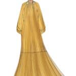 RUFFLED CREPONNE ' " AXDIRESS WITHPUFF , bEEVES AND METAL 'COLLARAT NECK