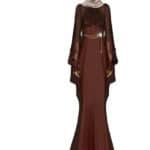 SATIN LONG DRESS SUIT WITHSLEEVESAND NECKLINE IN GEROEGETTE + MAXI CAPE SHORT FRONT AND LONG BACK IN GEORGETTE, ALLTONE ON TONE