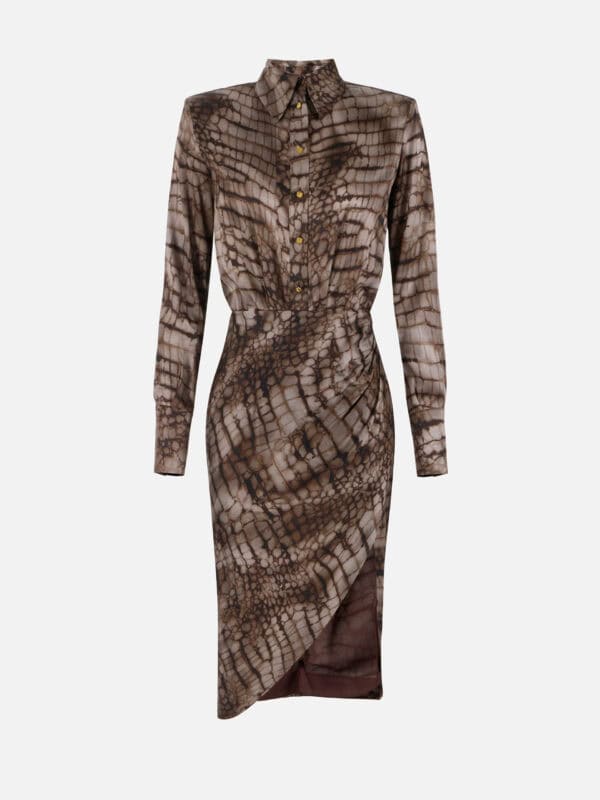 Dress in stretch satin fabric with alligator print