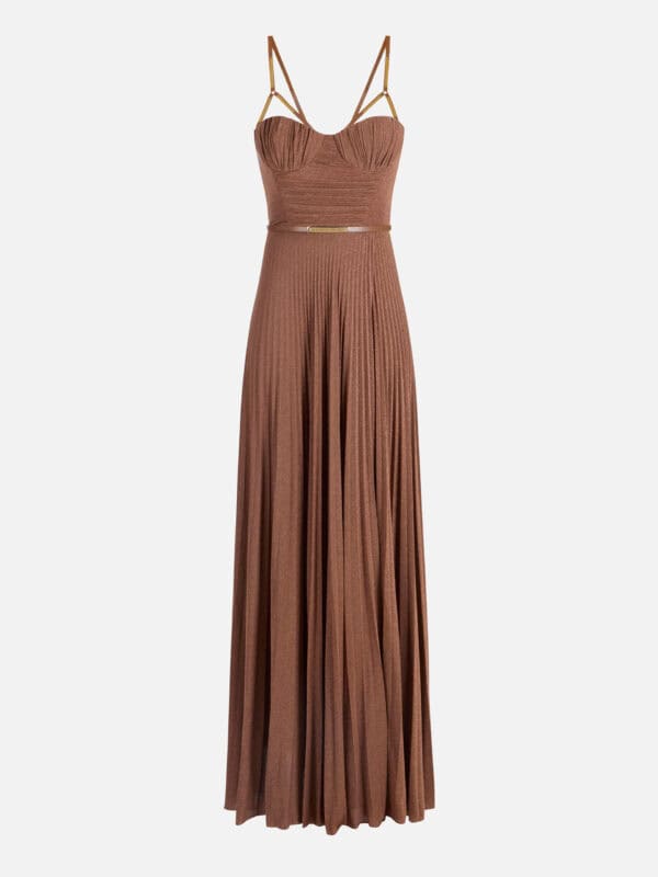 Red Carpet dress made of lamé-effect jersey fabric with belt