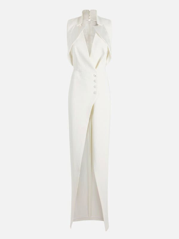 Red Carpet dress in lightweight crêpe fabric with satin lapels