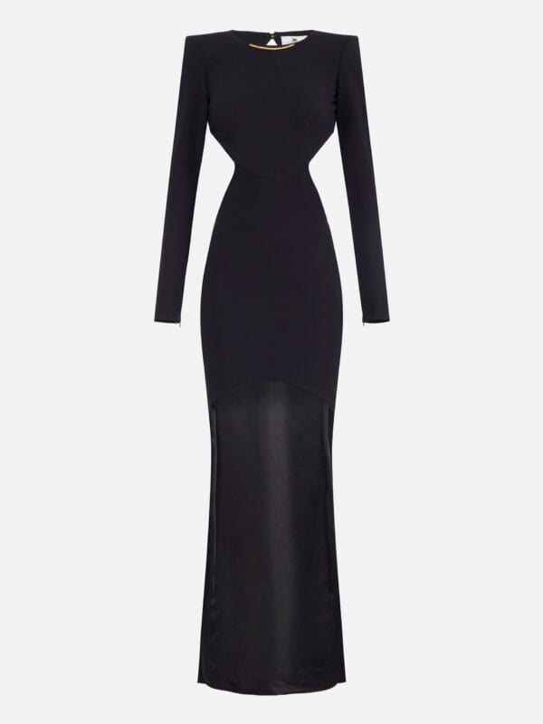 Red Carpet dress in lightweight crêpe fabric with cut-outs and train