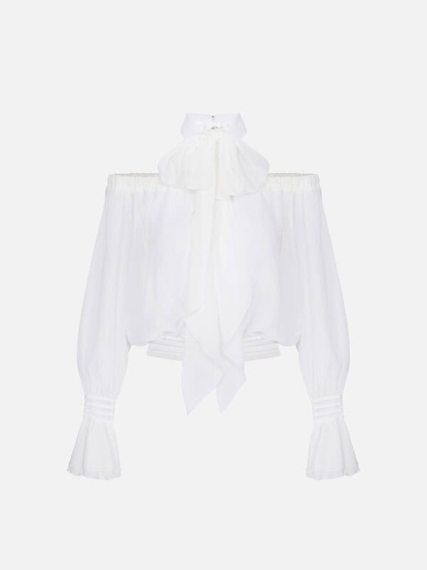 Blouse in georgette fabric with flounces