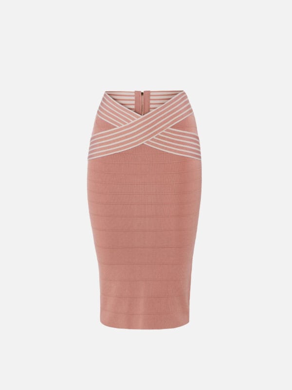 Knit fabric skirt with striped bands