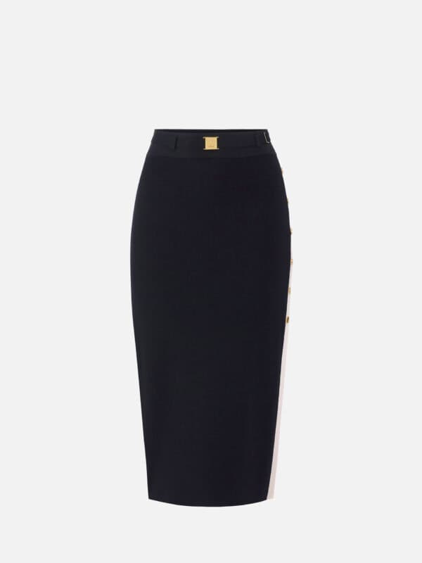 Skirt in knit fabric with shiny viscose bands