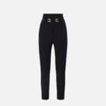Trousers in double layer stretch crêpe fabric with elastic straps