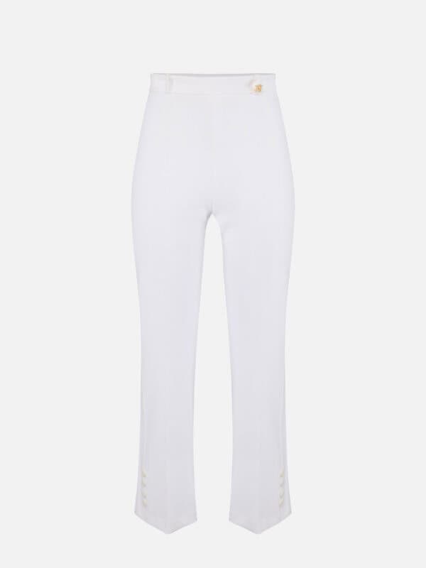 Trousers in double layer stretch crêpe fabric with logo charm