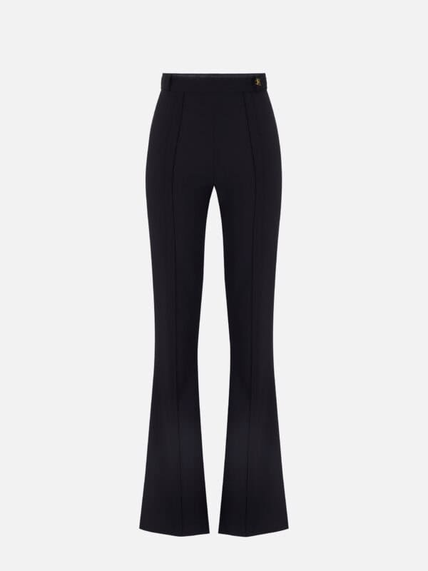 Trousers in double layer stretch crêpe fabric with logo charm