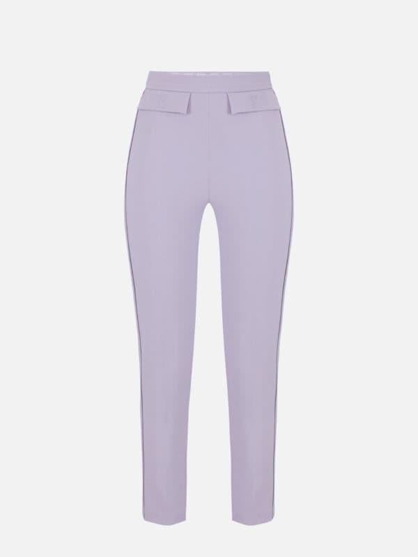 Trousers in double layer stretch crêpe fabric with embroidered logo