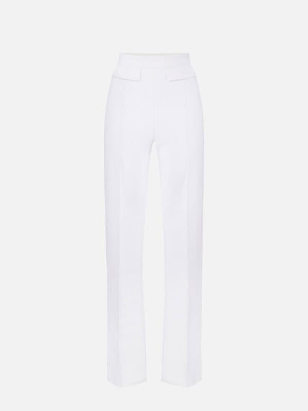 Trousers in double layer stretch crêpe fabric with embroidered logo