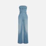 Bustier denim jumpsuit with buckles