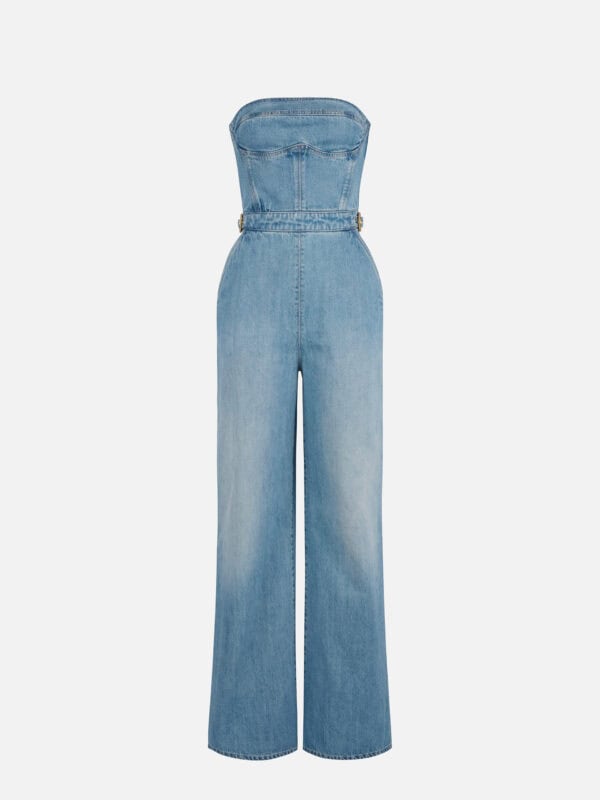 Bustier denim jumpsuit with buckles
