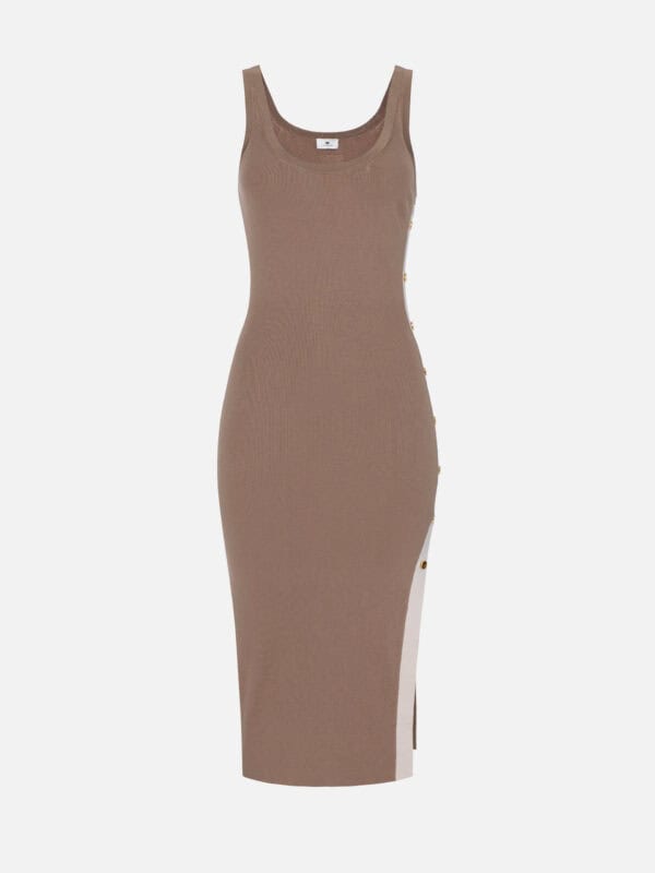 Dress in knit fabric with shiny viscose bands