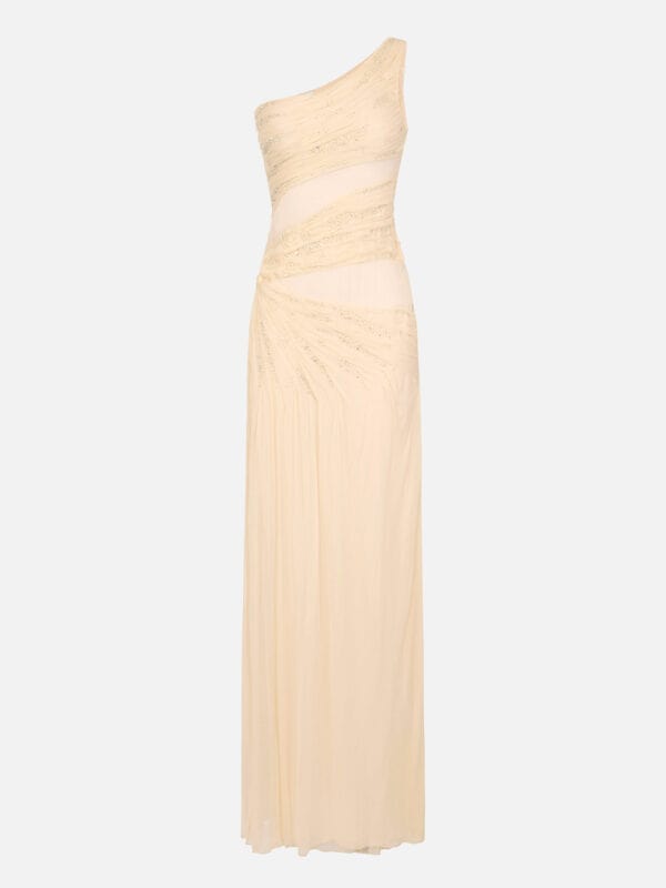 Red Carpet dress in crepon fabric with embroideries