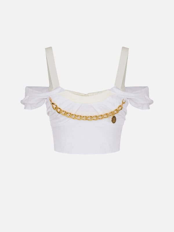 Stretch cotton top with necklace